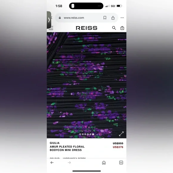 AMUR by Reiss Giulia Mini Dress - Size 4 Elegant Black and Purple Floral Dress - Picture 6 of 14